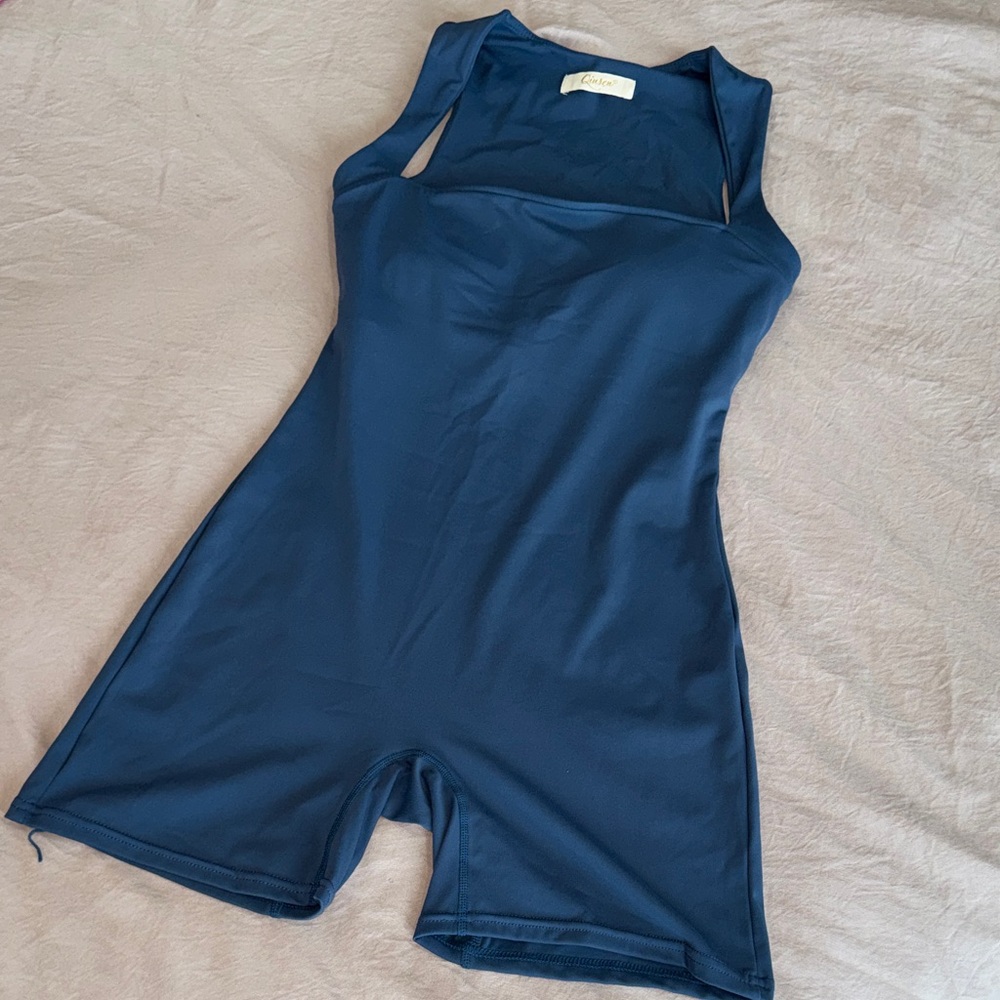 Women’s blue body on stretchy short bodysuit - Small